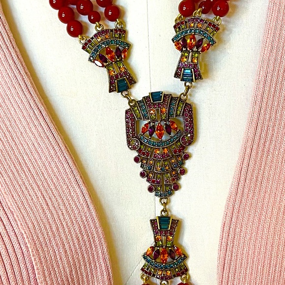Heidi Daus “Majestic Elegance” Vintage Carnelian beads vintage drop necklace EUC